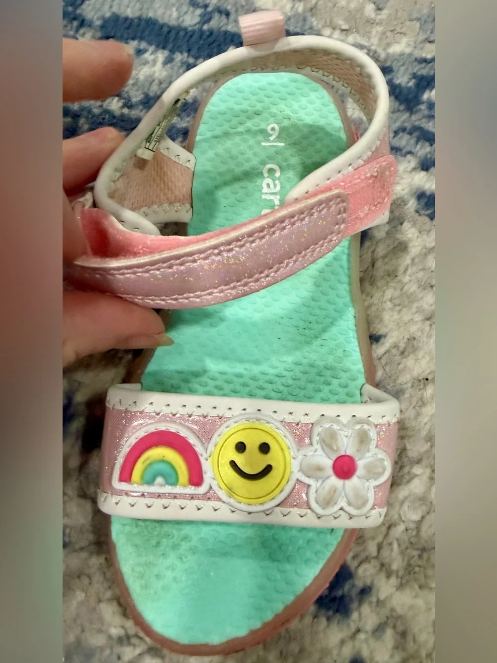 Carter's Pink Sandals with Rainbow & Smiley Charms